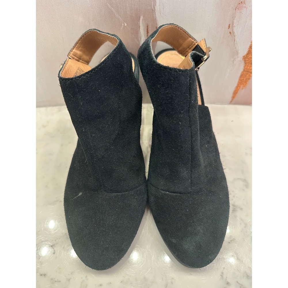 Vionic Lacey Tortoise Black Suede Slingback Block Heel Booties Women Sz 7.5 FLAW